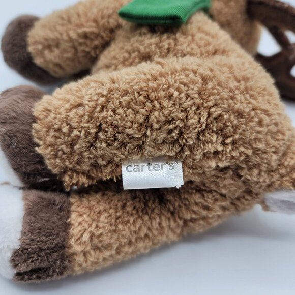 Carter's Christmas Reindeer Plush Brown 9" Antlers Green Scarf Red Ears Floppy - Picture 9 of 11